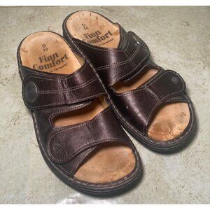 Finn Comfort Womens Brown Leather Slide Sandals Size 38 Indie Boho Cottagecore‎